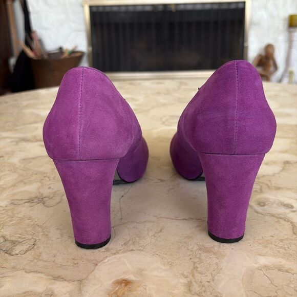 Sacha London Edna Kid Suede Hidden Platform Chunky 3” Heels Pumps - Picture 7 of 13